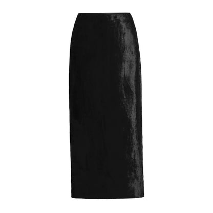 ZHUCHONGYUN cocoon-shaped organ mercerized satin back slit straight skirt-KENDRI.