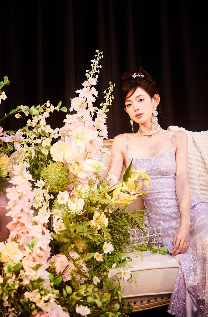 DOLLY Elegant Purple French Style Sleeveless Sequin Backless Long Evening Dress-WILLOW   (V)