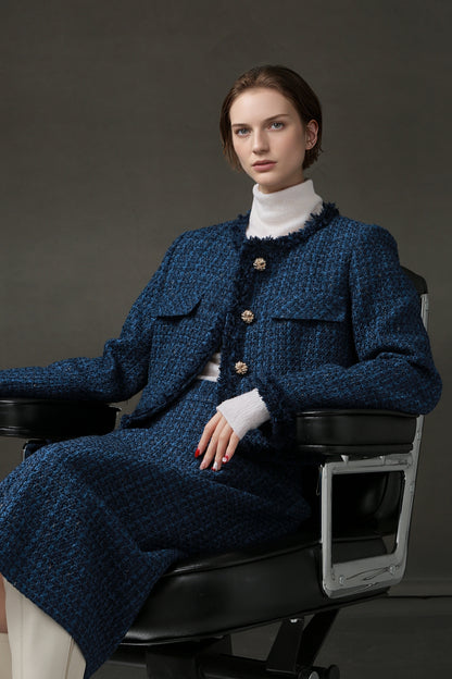 PIAOIN Light Luxury Elegant Wool Jacket & Midlength Skirt Set Two Pieces-YOTA