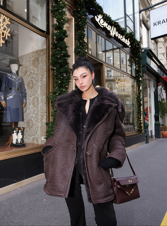 MEI SUNGUAN crocodile-patterned vintage fur jacket - LARRY