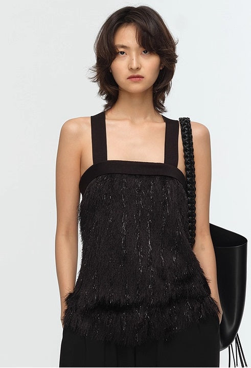 COMME MOI Lu Yan designer's new women's tassel fine shin straight camisole bandeau Top - LOVE.
