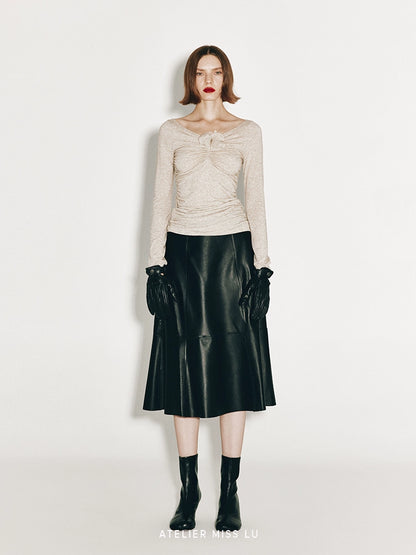 ATELIER MISS LU Fall/Winter Orchid Shape Patch Ruched Stretch Top - MELODY.