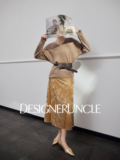 DGU "Mu Jin" khaki new retro velvet high-end slimming skirt - STOP.