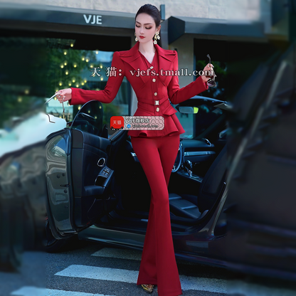 VJE Jacket High-Waisted Flared Pants Two-Piece Set - DAMO.