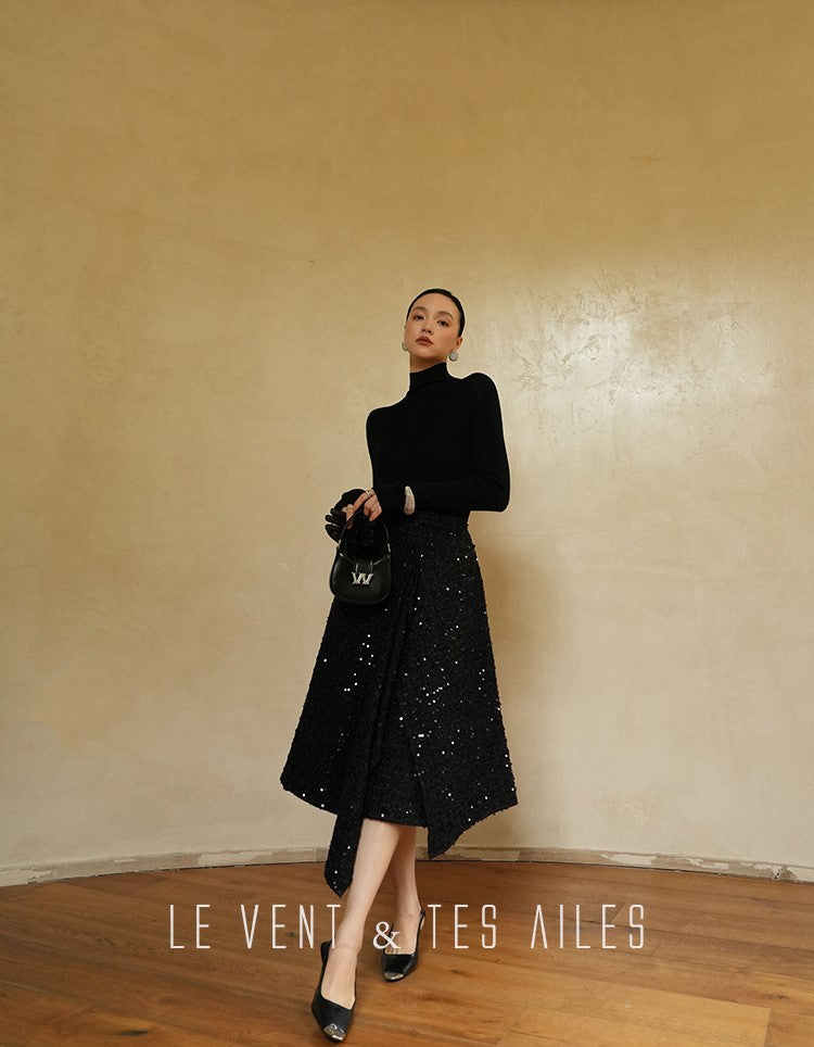 LE VENT&TES AILES Galaxy Luxury Weaving Feminine Sequin Tweed Skirt-ZOYA