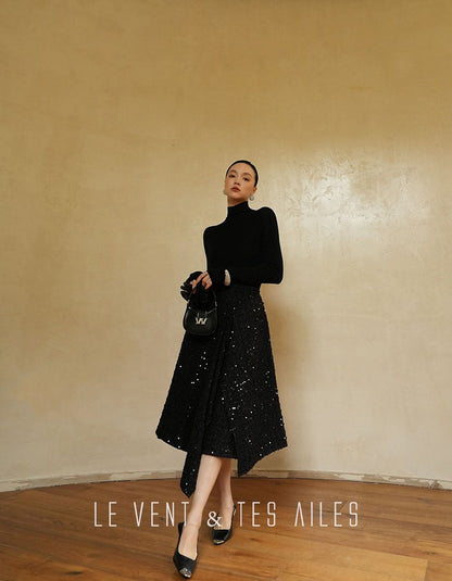 LE VENT&TES AILES Galaxy Luxury Weaving Feminine Sequin Tweed Skirt-ZOYA