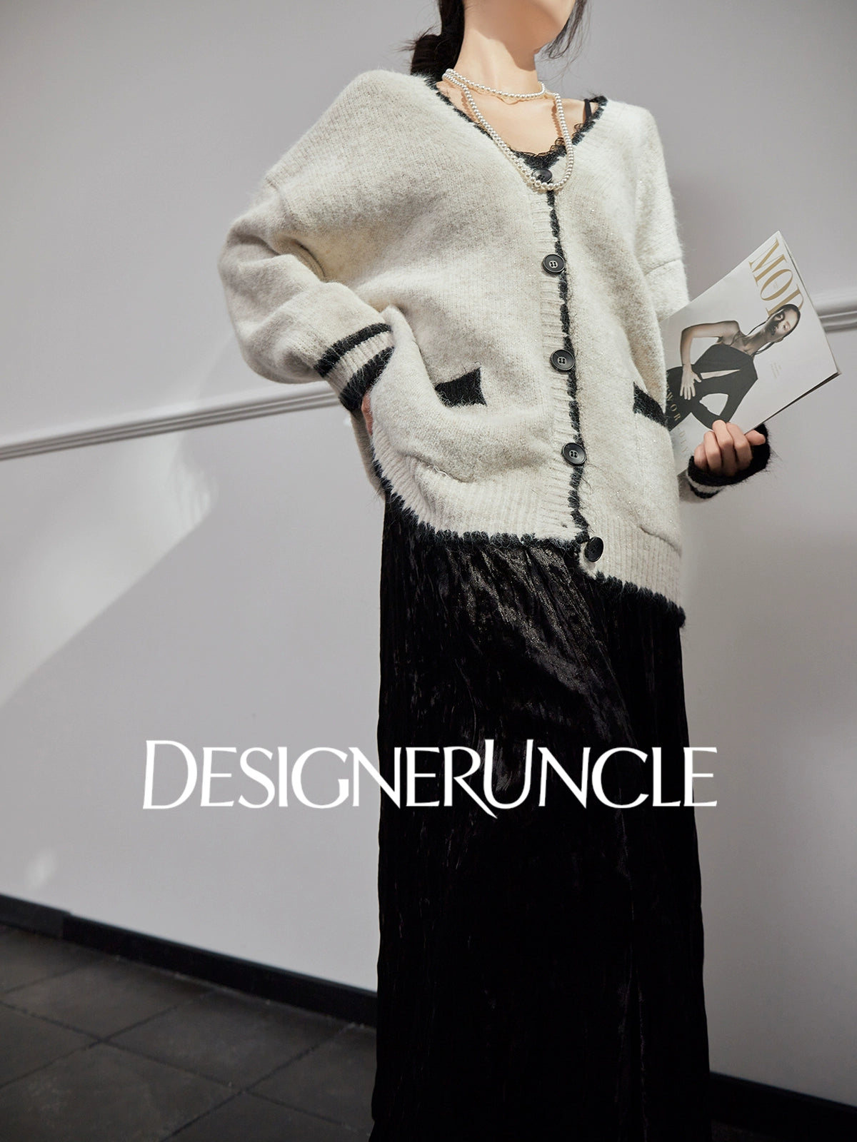 DGU "Twilight Snow" apricot new loose and lazy design knitted cardigan - NICK.