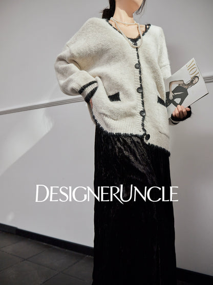 DGU "Twilight Snow" apricot new loose and lazy design knitted cardigan - NICK.