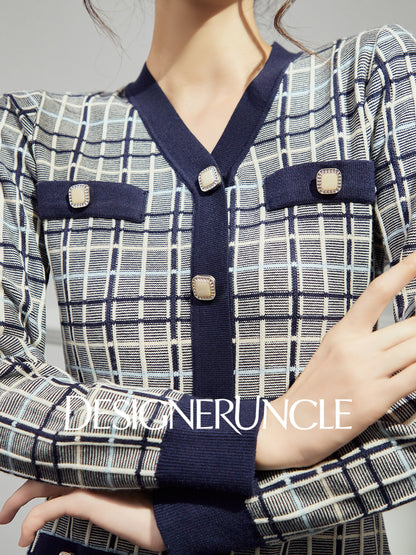 DGU "Lanzhi" royal blue new plaid slimming and versatile long-sleeved skirt - Noah.
