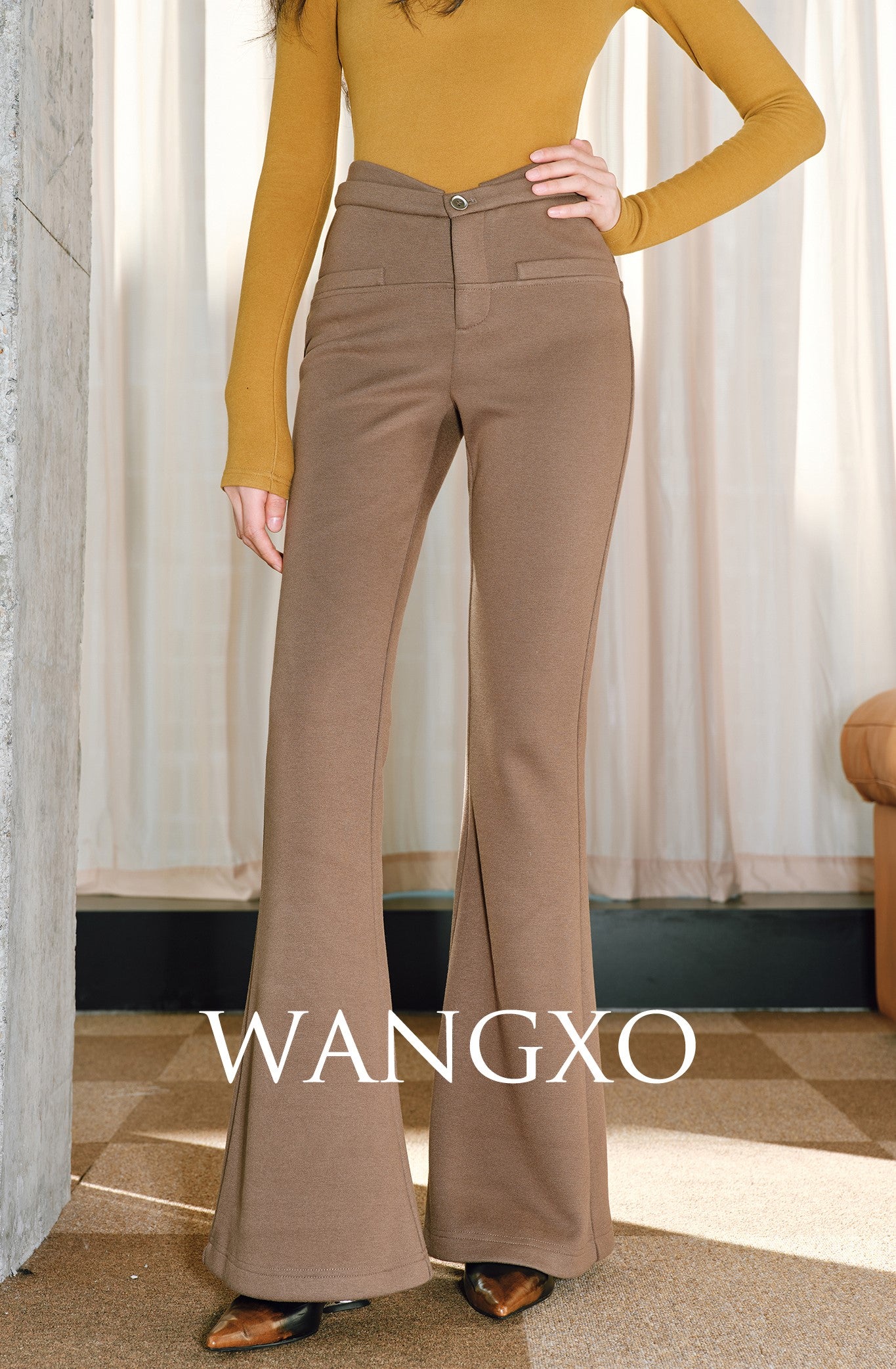 WANGXO | Heavy Acetate Wool Double Waistband Floor-Length Horseshoe Pants-NES.