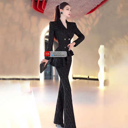 VJE New Double-breasted Skirt Top Micro Flared Pants Two-Piece Set - MINO.