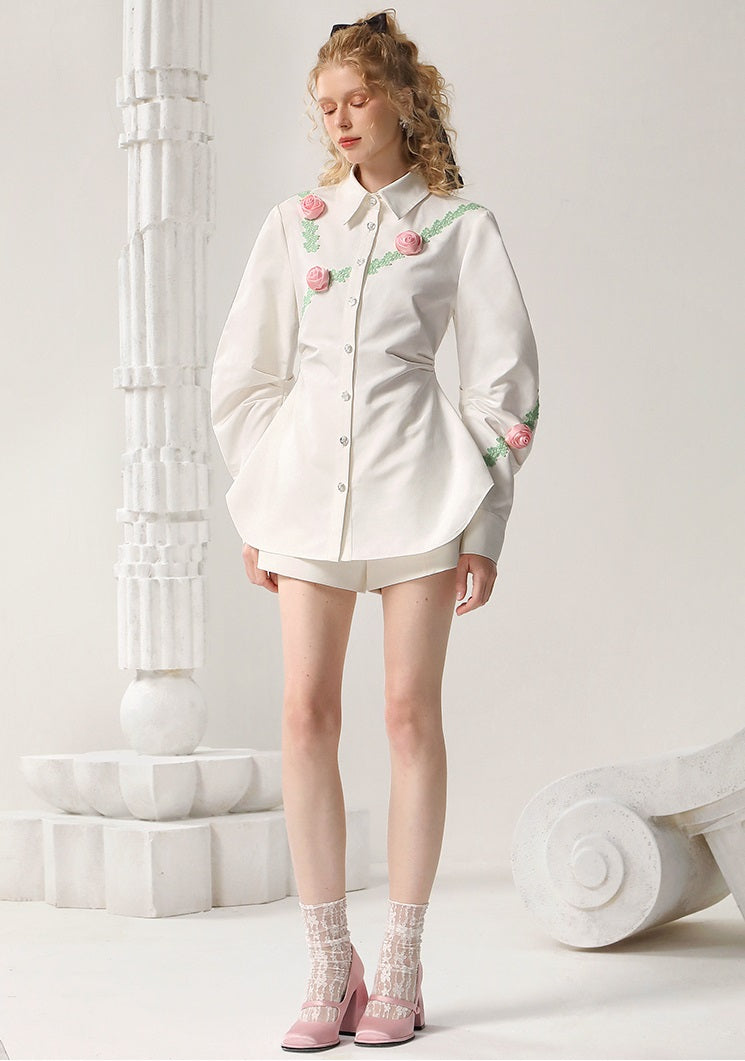 CHECOCRE Stubble French Girly Rose Mid-length Design Top - ELAINE