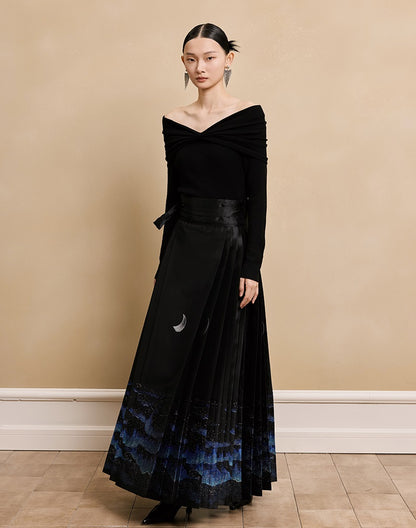 HECO  long-sleeved black red knitwear off-the-shoulder spring - DREAM.