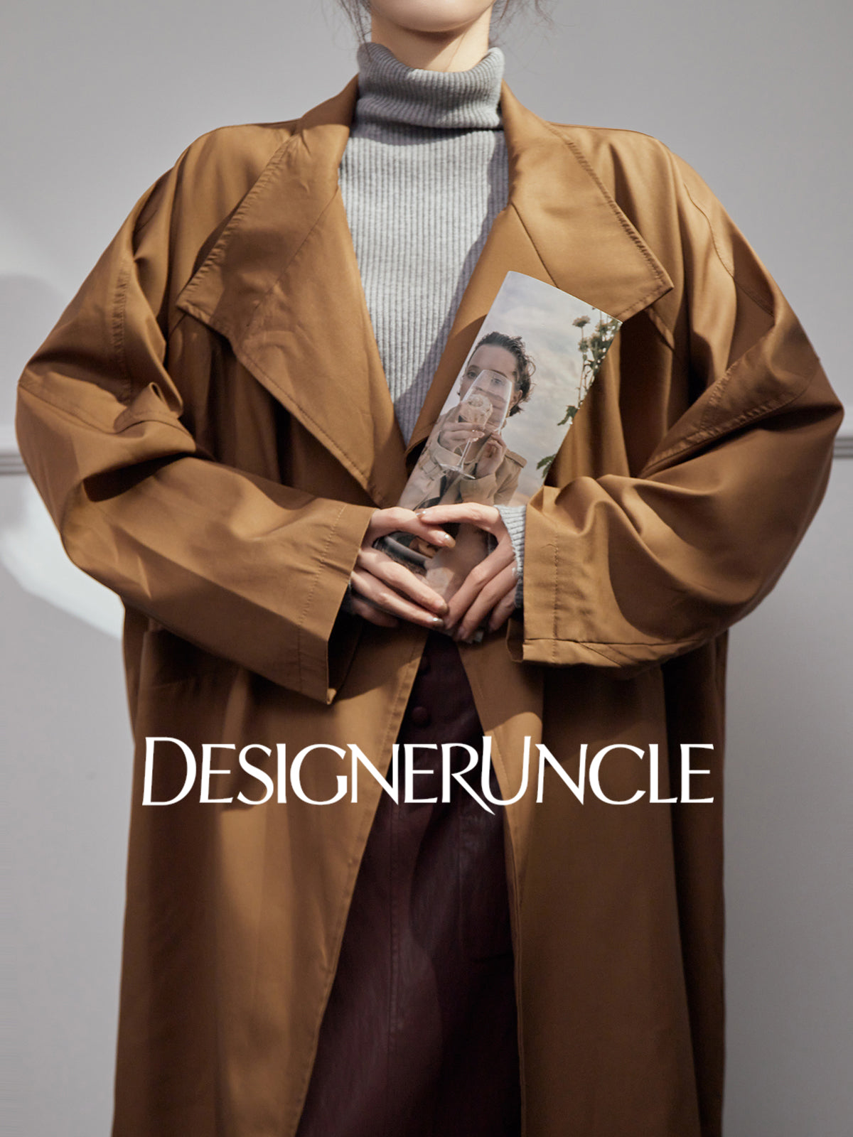 DGU "Luyin" Caramel Coffee Trench Coat Double-breasted Long Versatile High-End Jacket - Philip ?