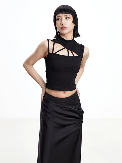 TINY IN triangle cut-out short tight women's summer vest-ASHAN