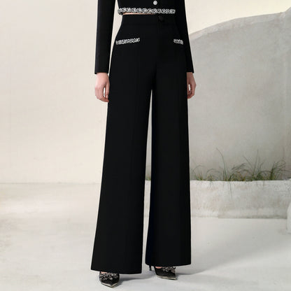 CHECOCRE celebrity style suit fashion diamond chain top high-waisted straight-leg pants - ECHO.
