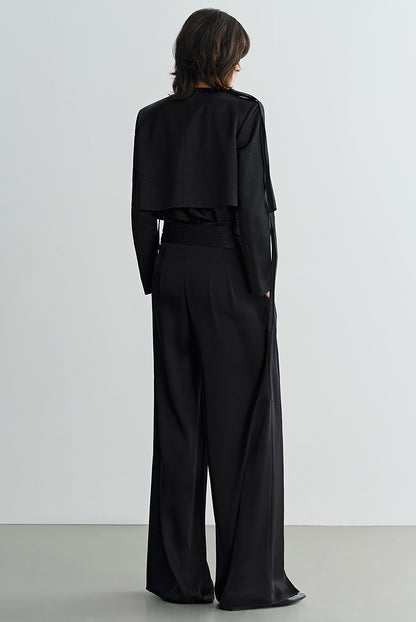 COMME MOI Lv Yan Designer Summer Women's Acetate Double-Sided Satin Collarless Short Suit - EMERY.