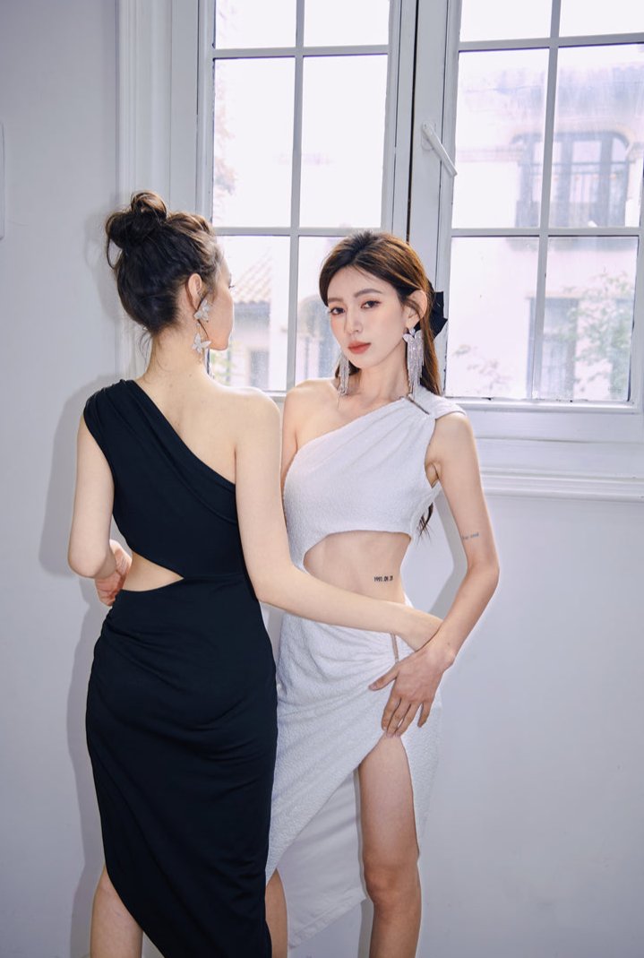 DOLLY Luxury Slopping Shoulder Sleeveless Waist Baring Sexy Cocktail Dress-AGAPE