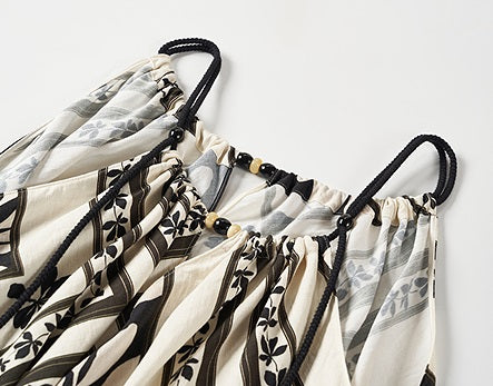 COMME MOI Lu Yan designer's black and white printed shirred dress - OAKLEY.