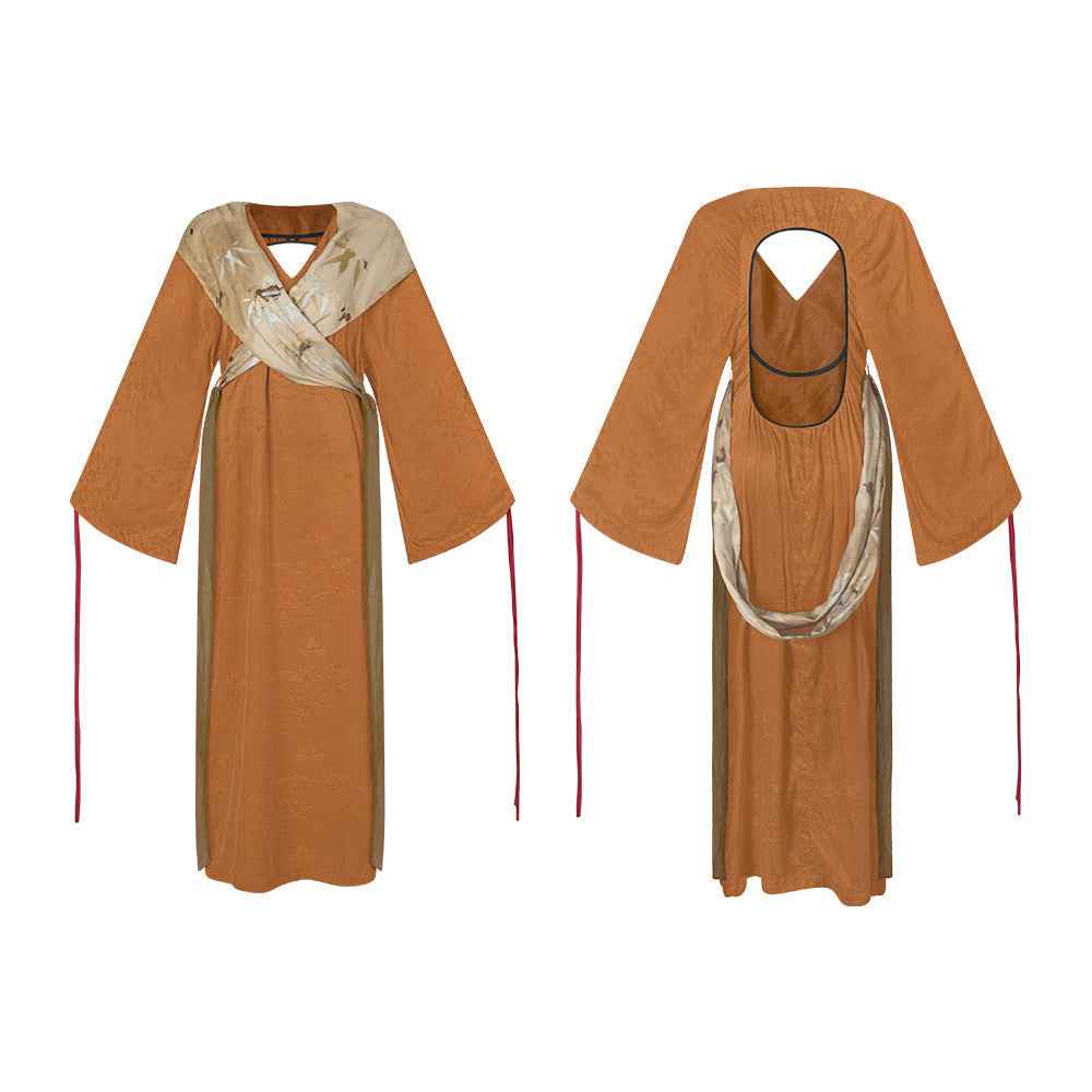 TUYUE Jacquard Streamer Backless Long Sleeve Dress - ADAM.