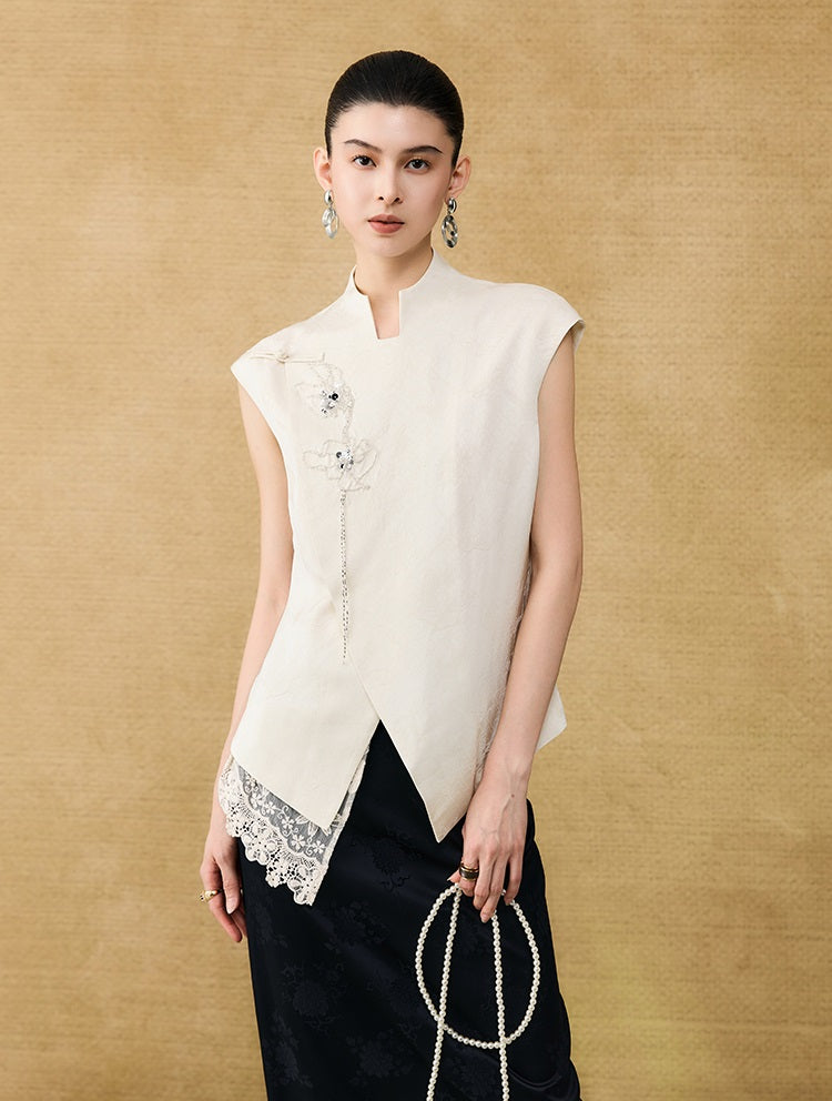 HECO Chinese style asymmetrical hand-embroidered vest top - FORD.