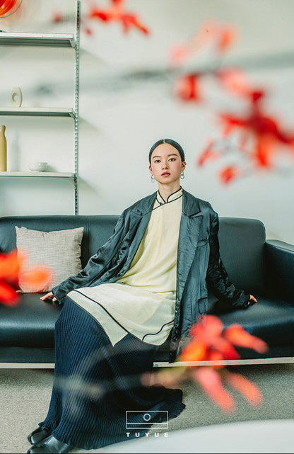 TUYUE white silk velvet improved cheongsam dress- BRENT.