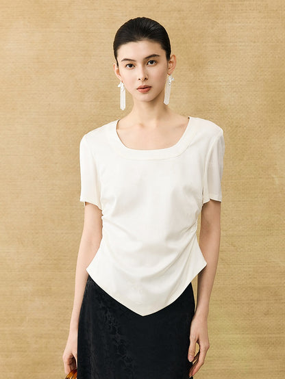 HECO Chinese Acetate Small Square Neck Short Sleeve Top- BEAK.
