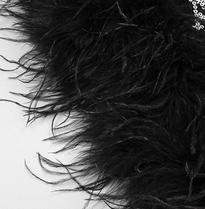 DOLLY Elegant Black One Shoulder Sequin Tube Top Short Feather Party Dress-MAVIS