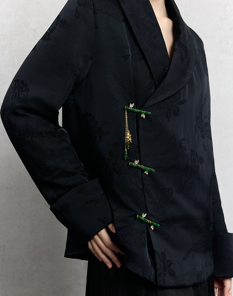 HECO Loose Butterfly Dark Grain Jacquard Thick Jacket - essie.