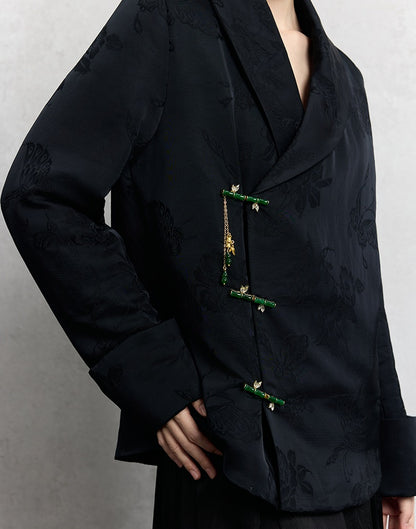 HECO Loose Butterfly Dark Grain Jacquard Thick Jacket - essie.