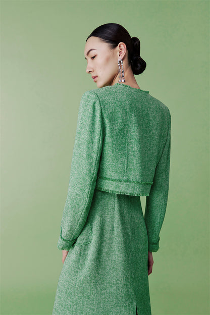 PURITY Bright green seiko fringed French tweed sleeveless dress - Roma