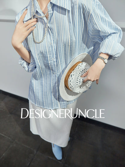 DGU| Blue Knitted Loose Vertical Light Luxury Commuter Fan Niche Design Top - George.