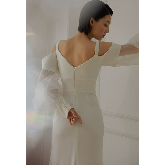 GOUDIN white high-quality texture elegant light luxury evening dress-CAS.