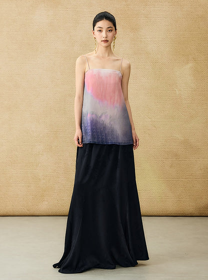 HECO Chinese Style Smudge Human Silk Camisole Cool and Breathable Seaside T - PALM.