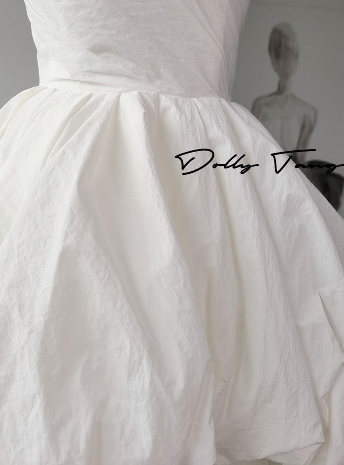 DOLLY Elegant White Tube Top Long Puffy High Waist Wedding Dress-GRACE  (V)