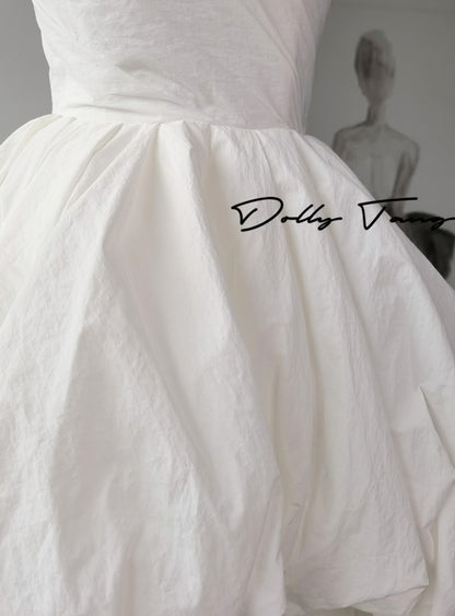 DOLLY Elegant White Tube Top Long Puffy High Waist Wedding Dress-GRACE  (V)