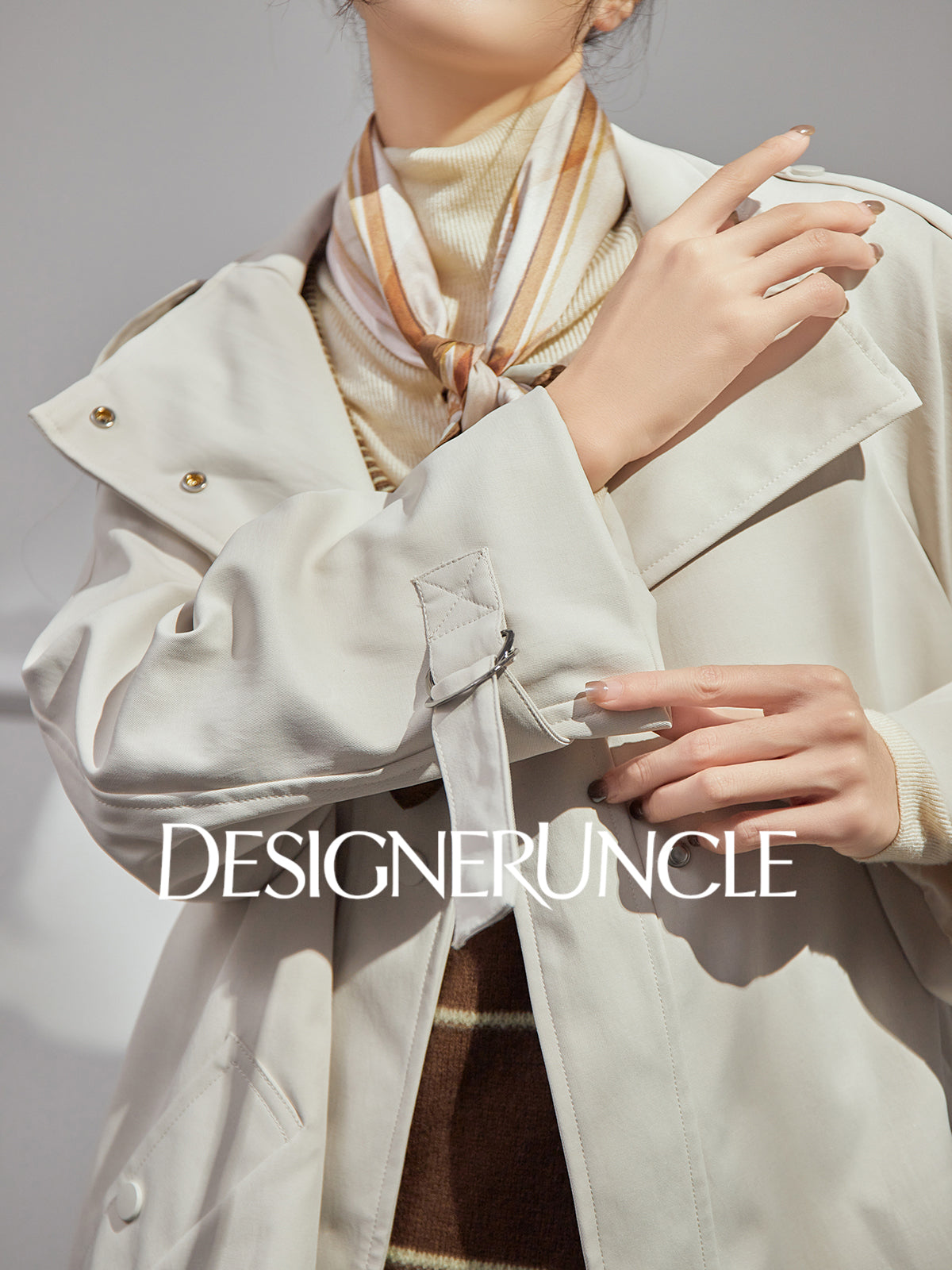 DGU "Suqi" beige trench coat loose mid-length commuter versatile slimming top - Charlotte.