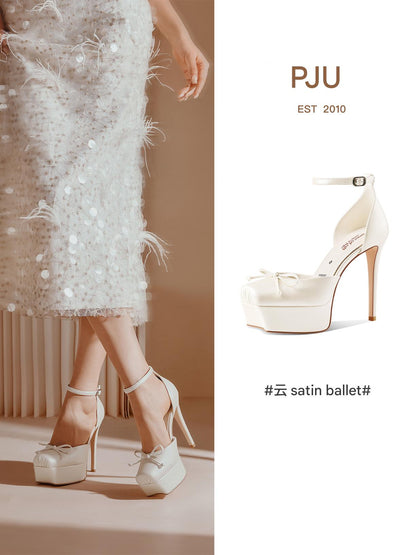 PJJUU ballet style platform toe hollow sandals heels -CHILL.
