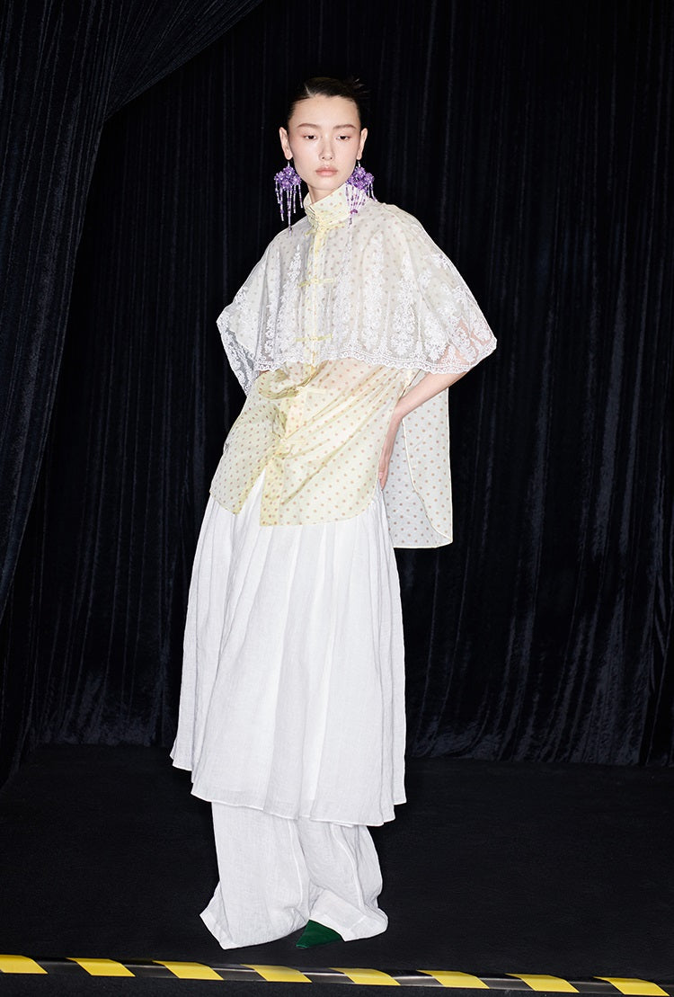 M essential Mackay designer polka dot silk cotton Chinese short-sleeved shirt - SILVER.