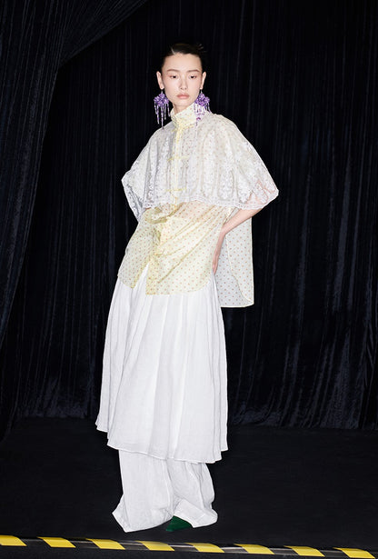 M essential Mackay designer polka dot silk cotton Chinese short-sleeved shirt - SILVER.