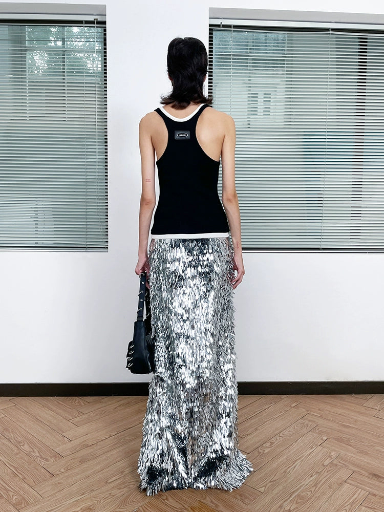ANNAKIKI silver gray thorn sequin mermaid skirt skirt-CAROLINE