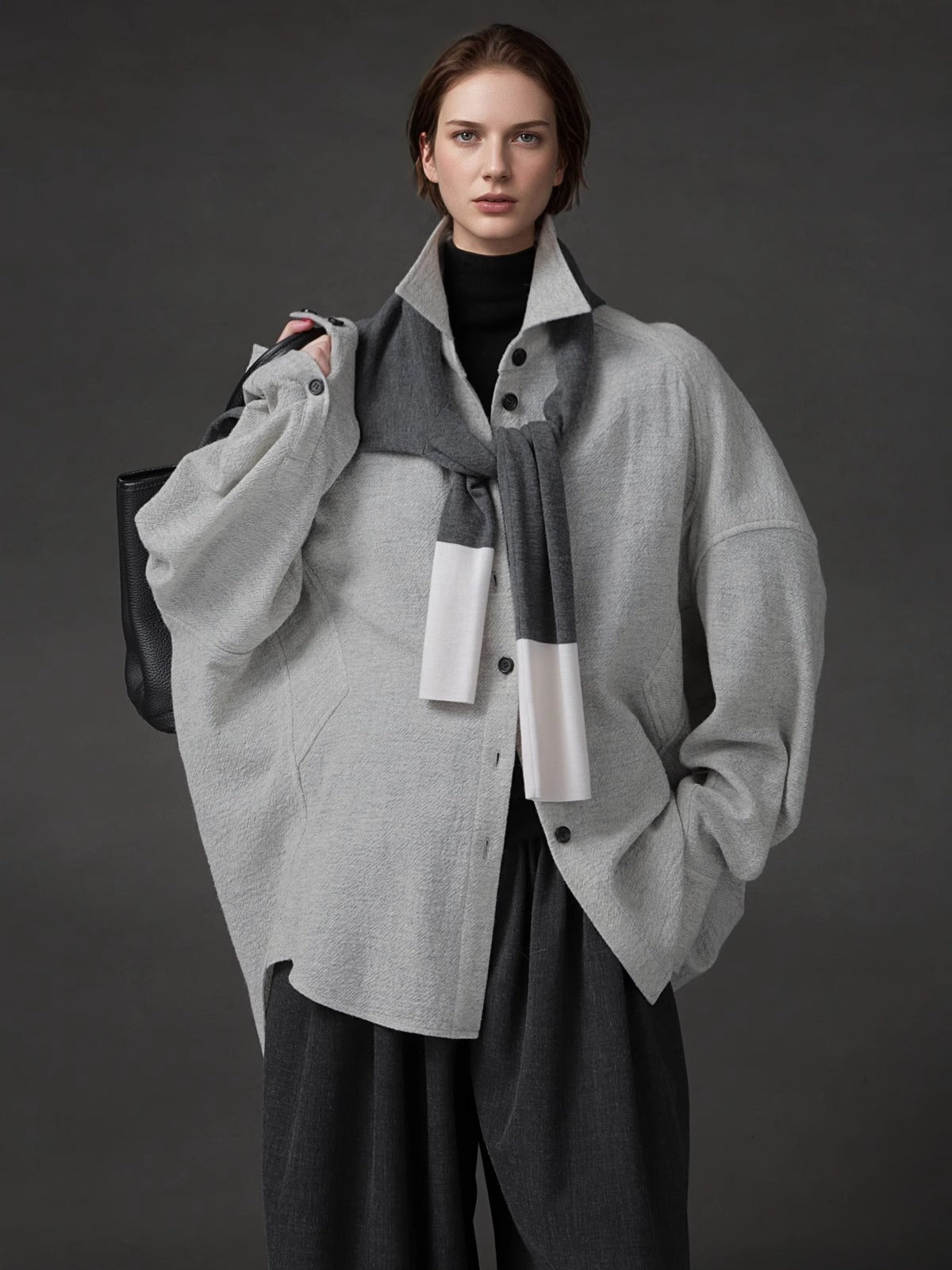 PIAOIN Luxury Old Money Style Wool Shirt Women's Single Breasted Shirt-FERA