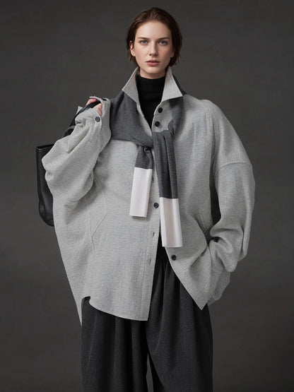 PIAOIN Luxury Old Money Style Wool Shirt Women's Single Breasted Shirt-FERA