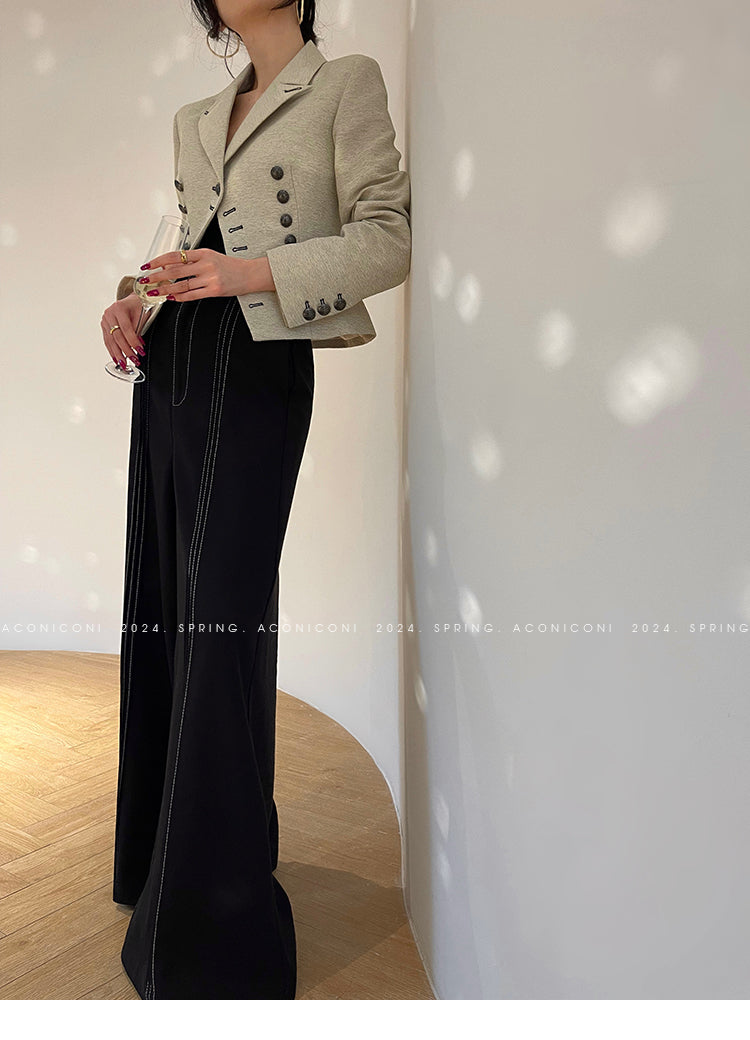 Aconiconi High End Long Sleeve Double Breasted Tuxedo French Retro Jacket Blazer- History