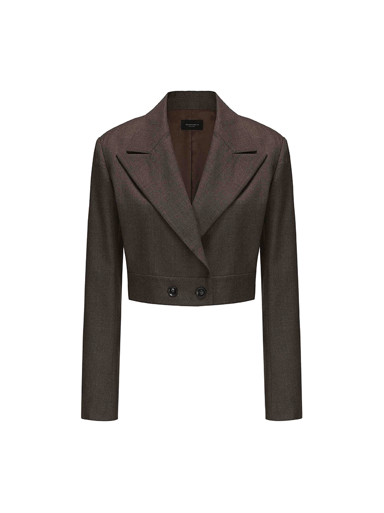ATELIER MISS LU Button-down Hem Straight Wool Cropped Suit - JECOR.