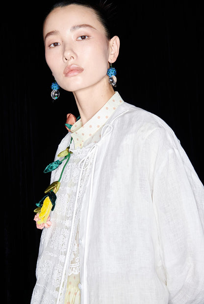 M essential Mackay designer polka dot silk cotton elasticated wide-leg trousers - YVONE.