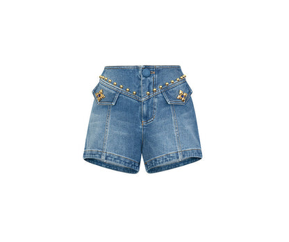 FAME slim skinny denim hand-sewn riveted hippie shorts - ADAM.