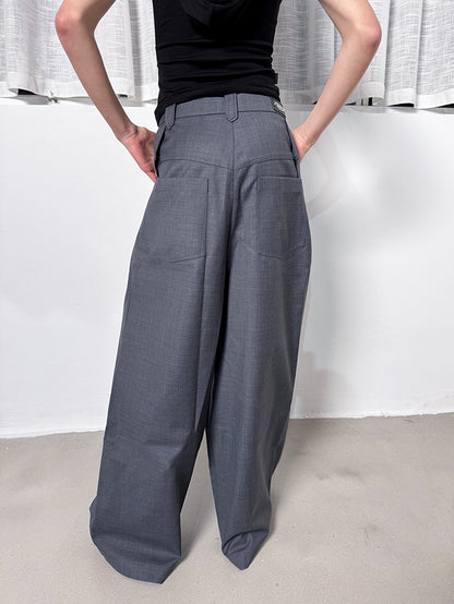 ANNAKIKI Women's Niche Wool Split Loose Casual Wide-Leg Pants-EARL
