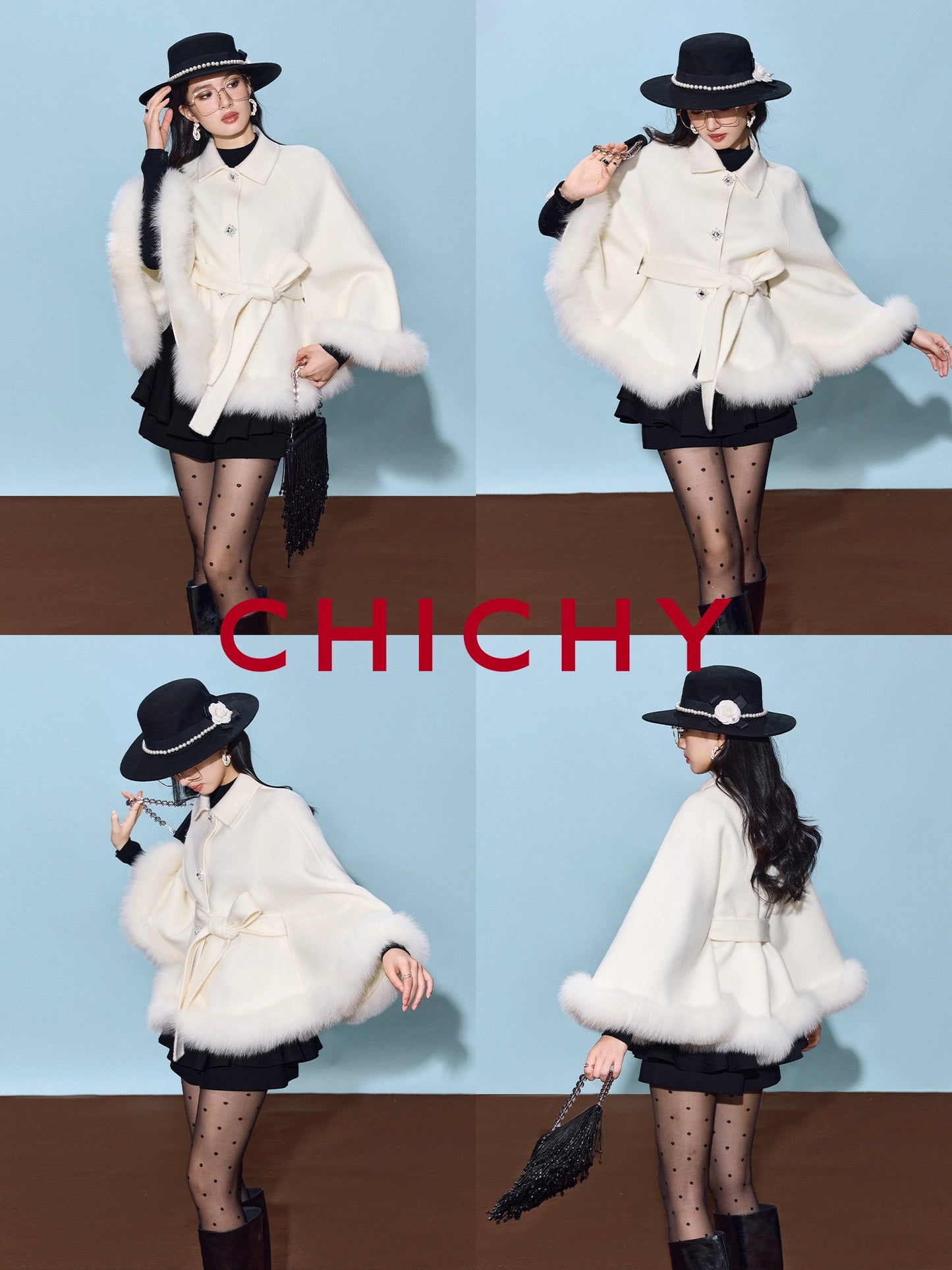CHICHY white high-end loose reversible woolen cape coat-DOMI