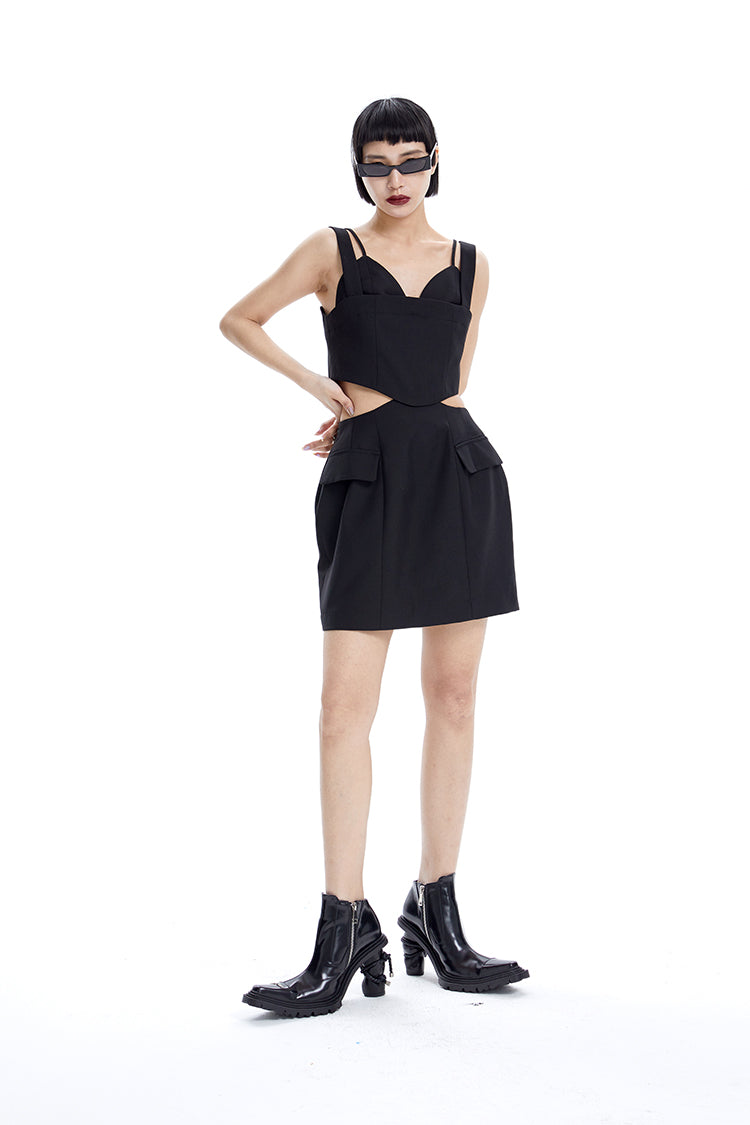 The TINY IN split-out open-waisted strap dress -CACAS